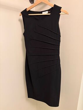 Calvin Klein | Dresses | Calvin Klein Round Neck Sleeveless Illusion Hem  Crepe Fit Flare Dress Black | Poshmark